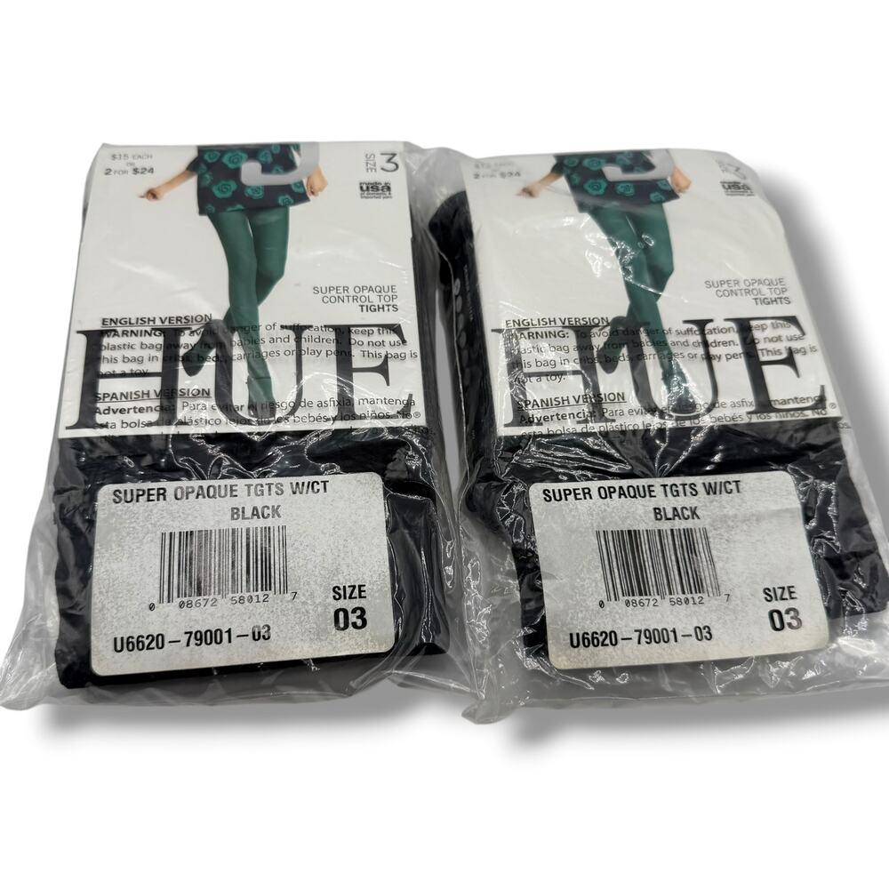 HUE brand Super Opaque Control Top tights in black, size 3.